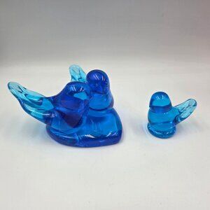 Bluebird Of Happiness Heart Art Glass Blue Bird Figurine Lot 2 Leo Ward Ron Roy